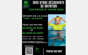 Les inscriptions au mini stage initiation aquatique Vacances Hiver 2026 sont ouvertes