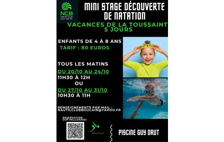 Les inscriptions au mini stage initiation aquatique Toussaint 2025 sont ouvertes